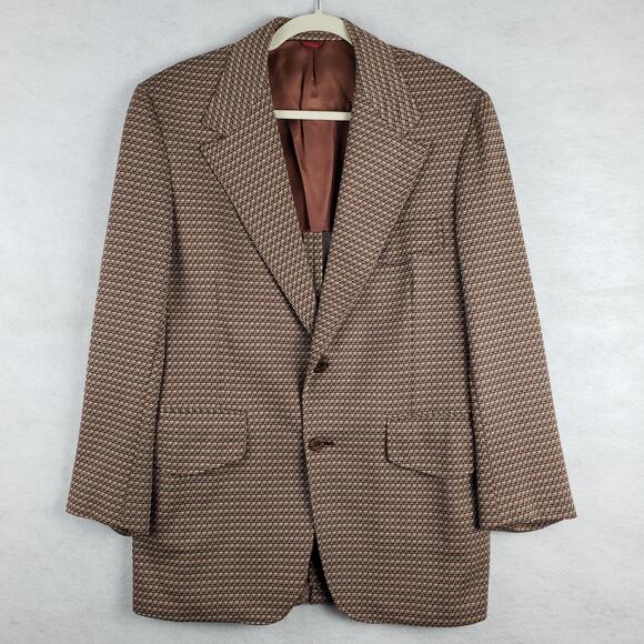 Vintage Halle Bros Men's M Herringbone Tweed Blazer Jacket Brown Red Retro Disco